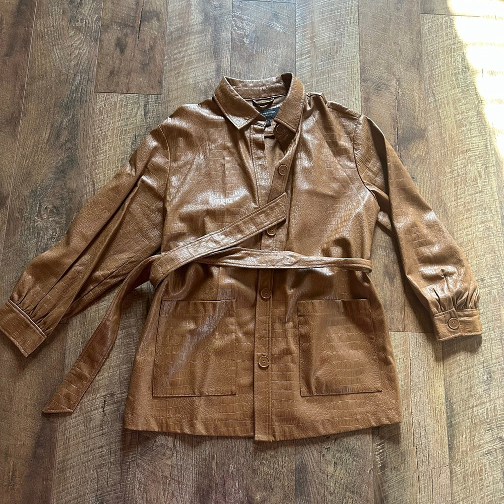 Women's MARC NEW YORK Brown Croc Embossed Faux Leather Jacket M - Picture 2 of 15